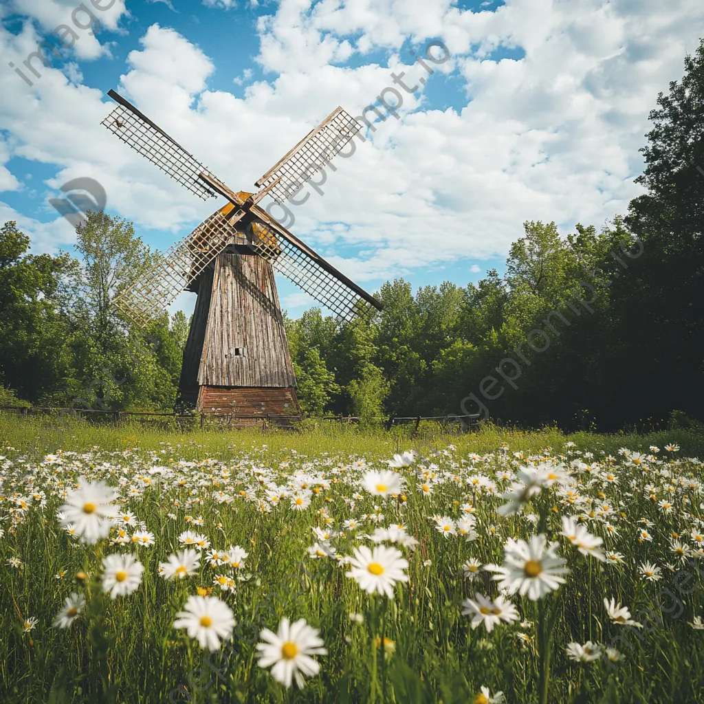 Traditional windmill in a meadow with wildflowers - Image 3