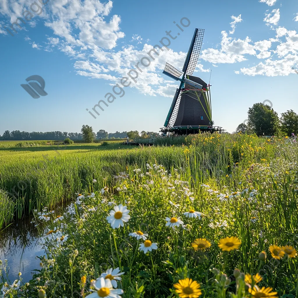 Traditional windmill in a meadow with wildflowers - Image 4