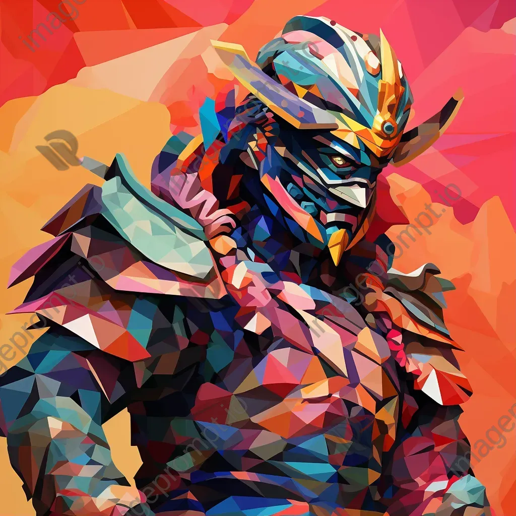 Colorful low-poly samurai warrior design - Image 1