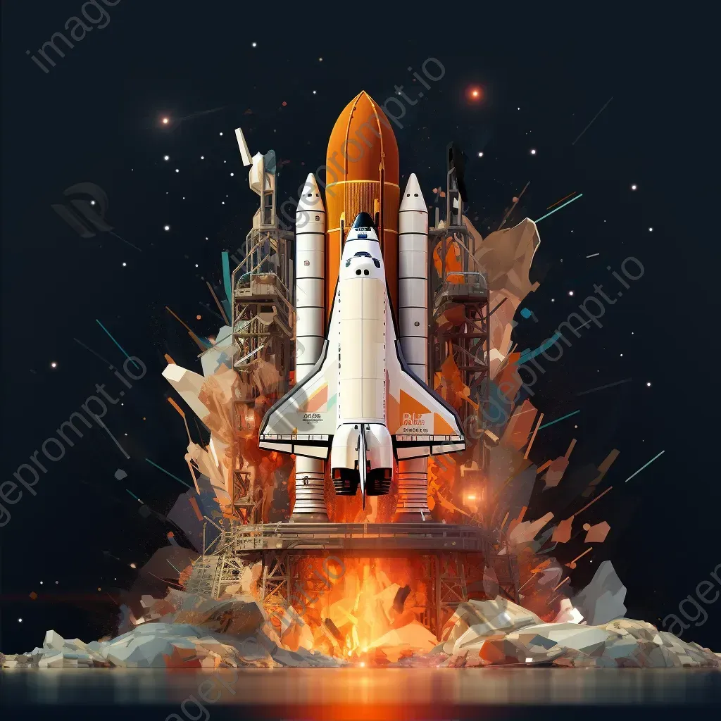 Space shuttle launch in angular, low poly style with vibrant propulsion effects - Image 2