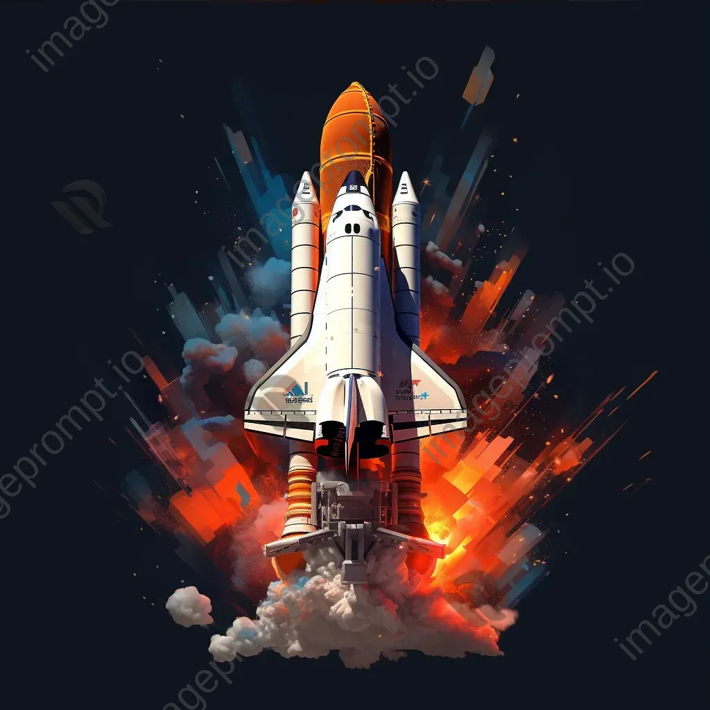 Space shuttle launch in angular, low poly style with vibrant propulsion effects - Image 3