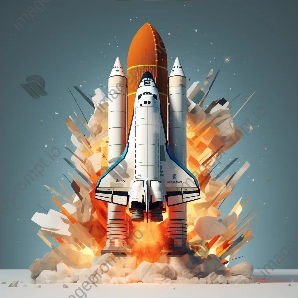 Space shuttle launch in angular, low poly style with vibrant propulsion effects - Image 4