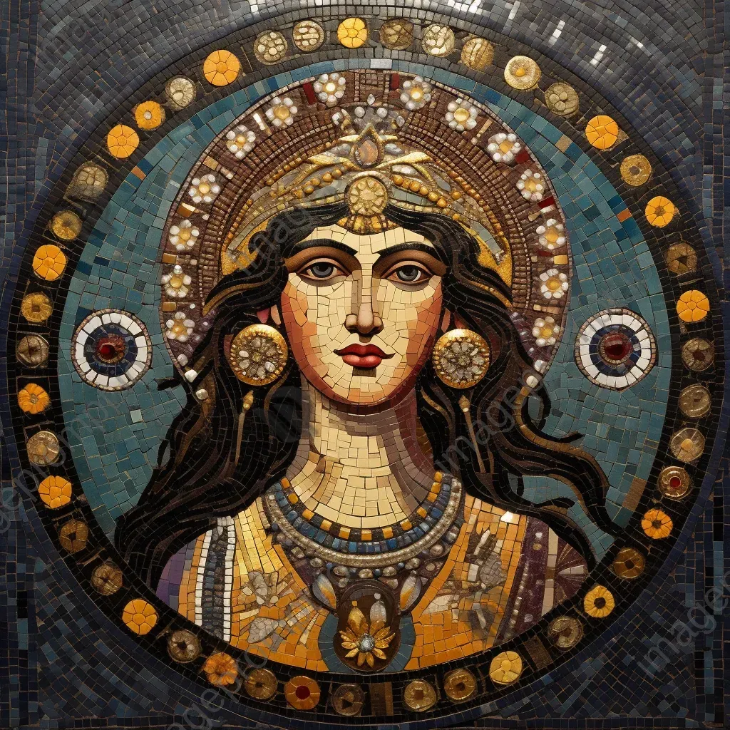 Rich and intricate representation of Goddess Cybele in Byzantine mosaic style - Image 4