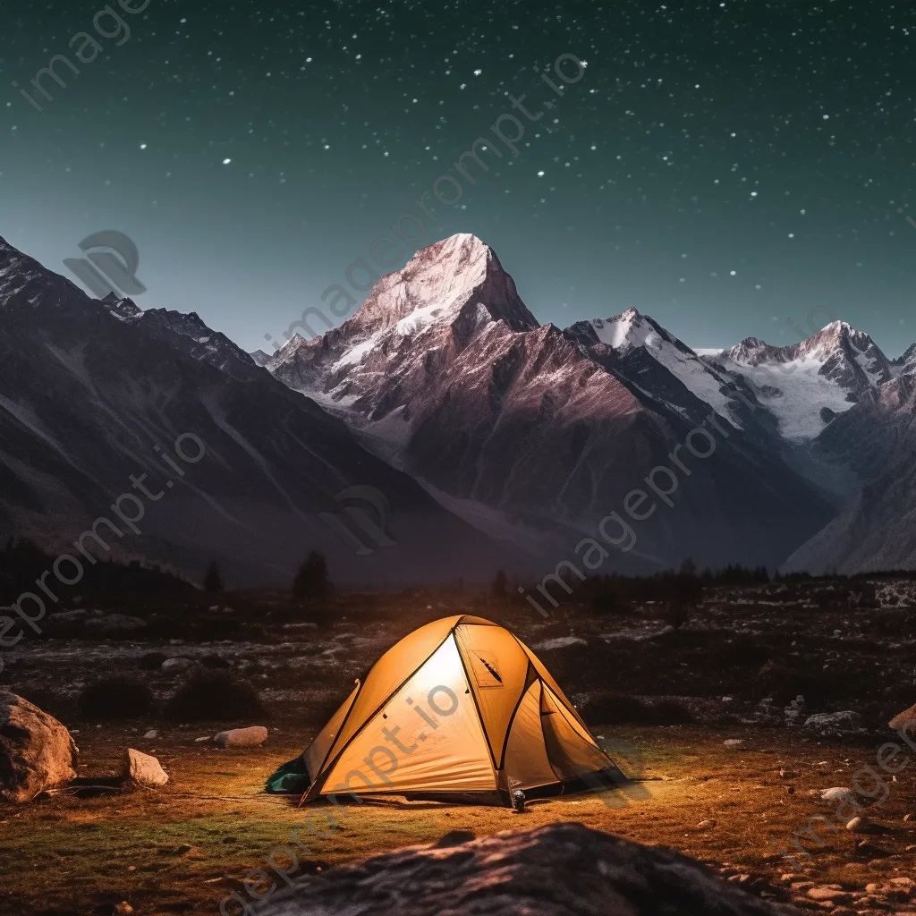 A tent illuminated at twilight in the mountains - Image 4