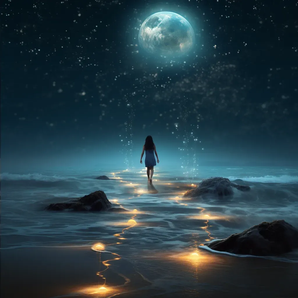 Mysterious woman walks on moonlit sea - Image 2