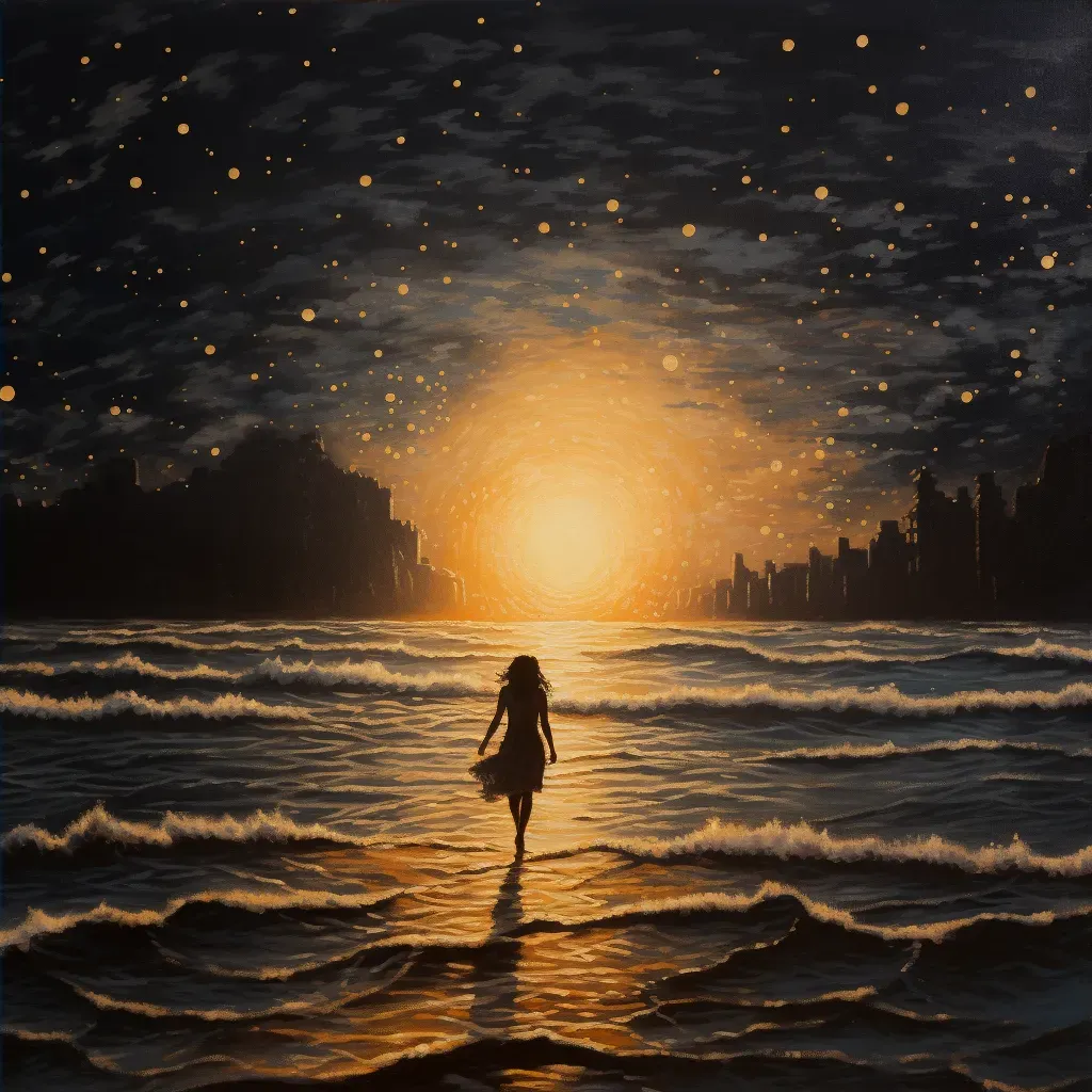 Mysterious woman walks on moonlit sea - Image 4