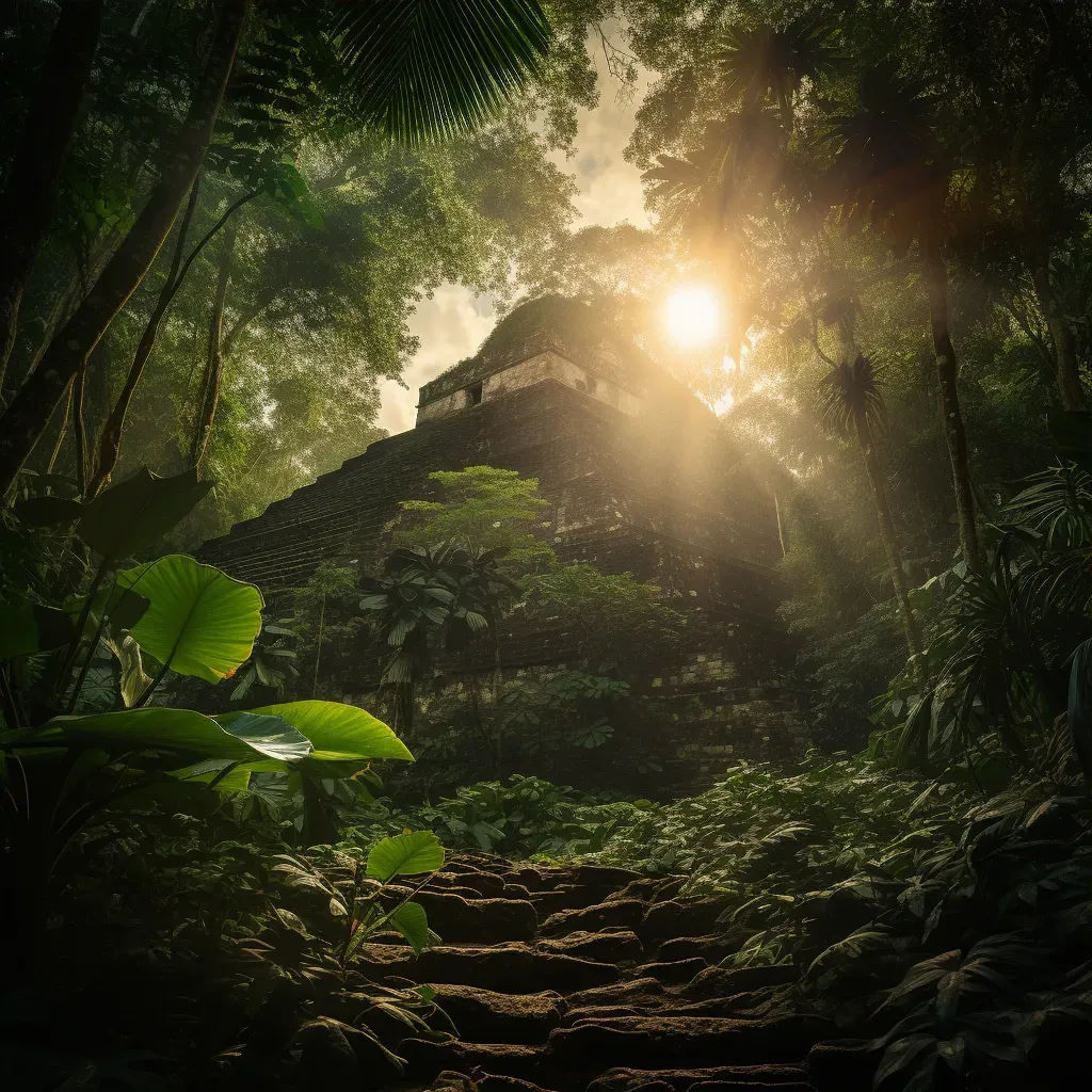 Mayan pyramid in jungle with sunlight rays - Image 3