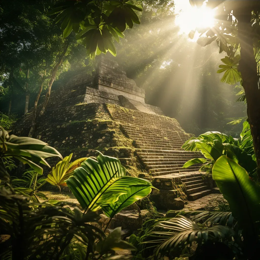 Mayan pyramid in jungle with sunlight rays - Image 4