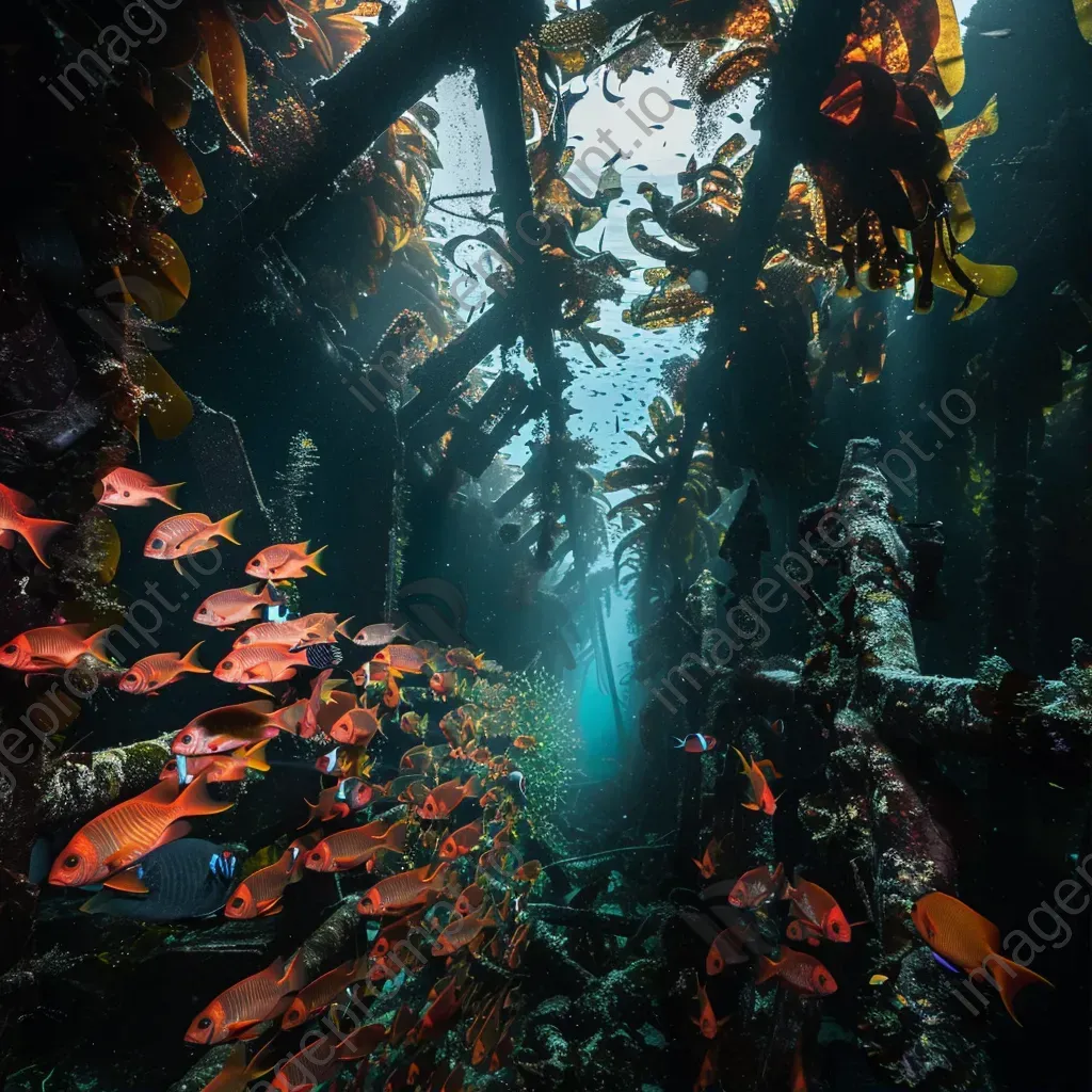 Sunken ship graveyard with kelp and angelfish underwater - Image 1