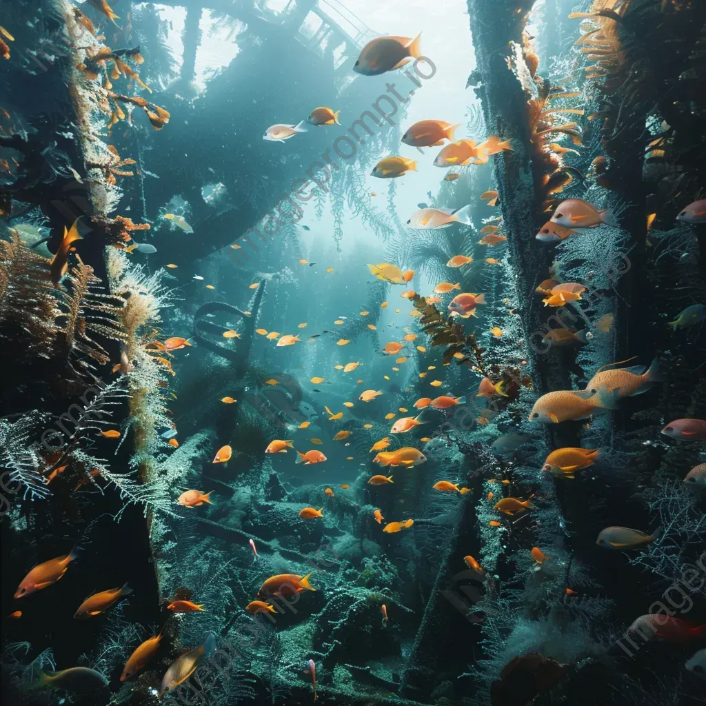 Sunken ship graveyard with kelp and angelfish underwater - Image 2