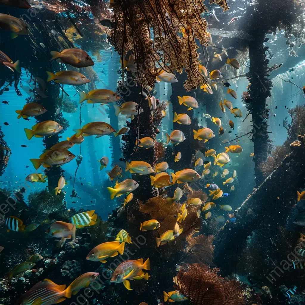 Sunken ship graveyard with kelp and angelfish underwater - Image 4