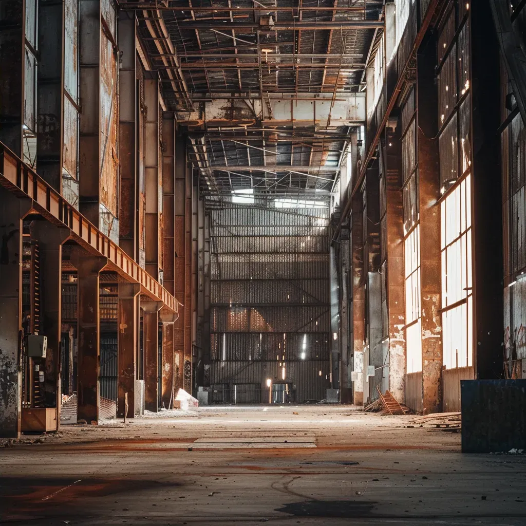 Abandoned industrial warehouse in black and white - Image 4