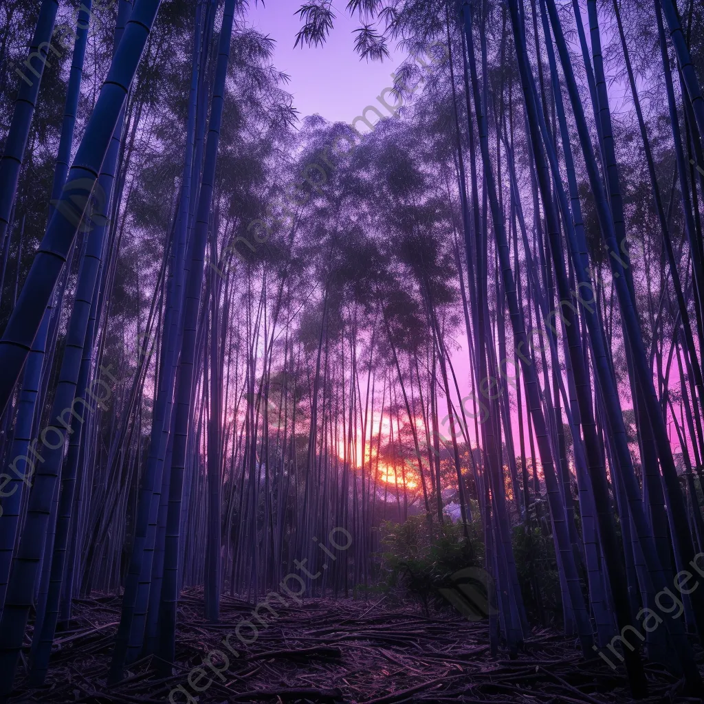 Tranquil bamboo grove at twilight with colorful sky - Image 2