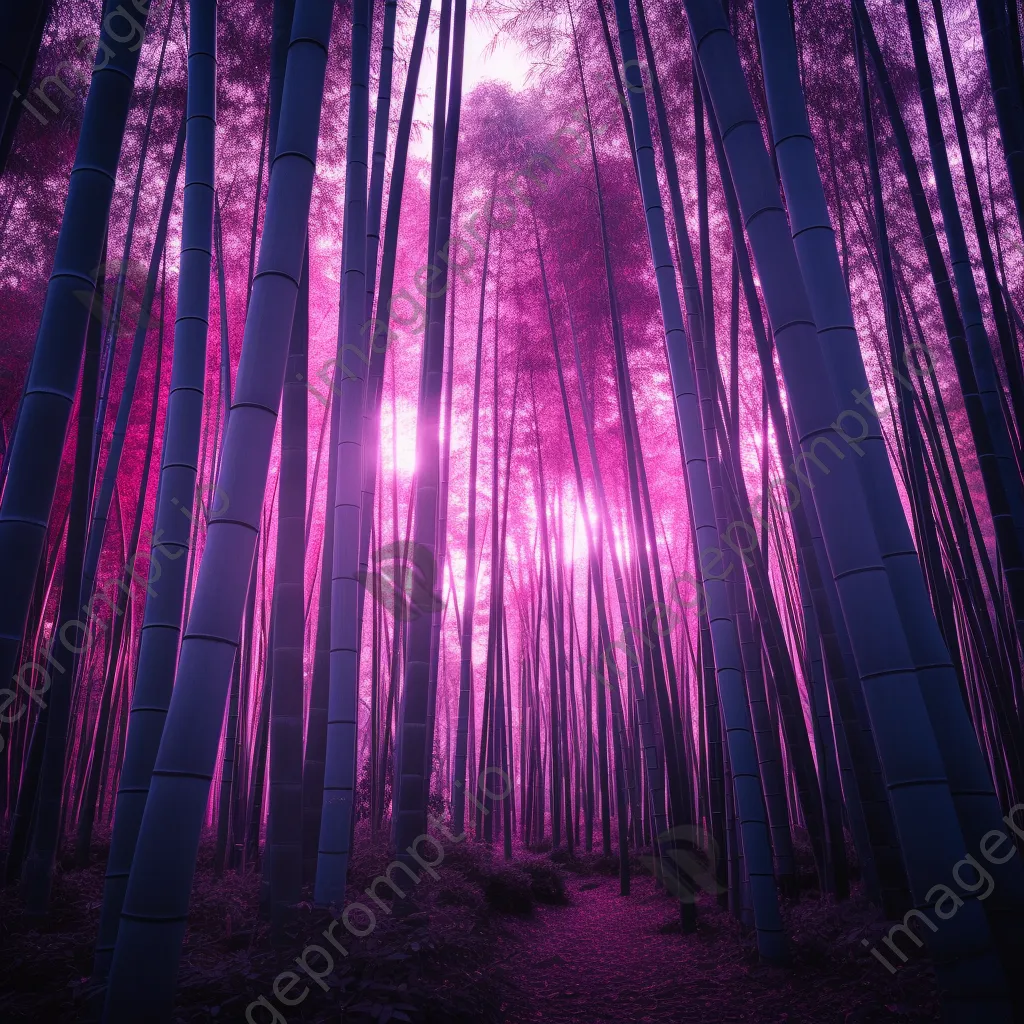 Tranquil bamboo grove at twilight with colorful sky - Image 4