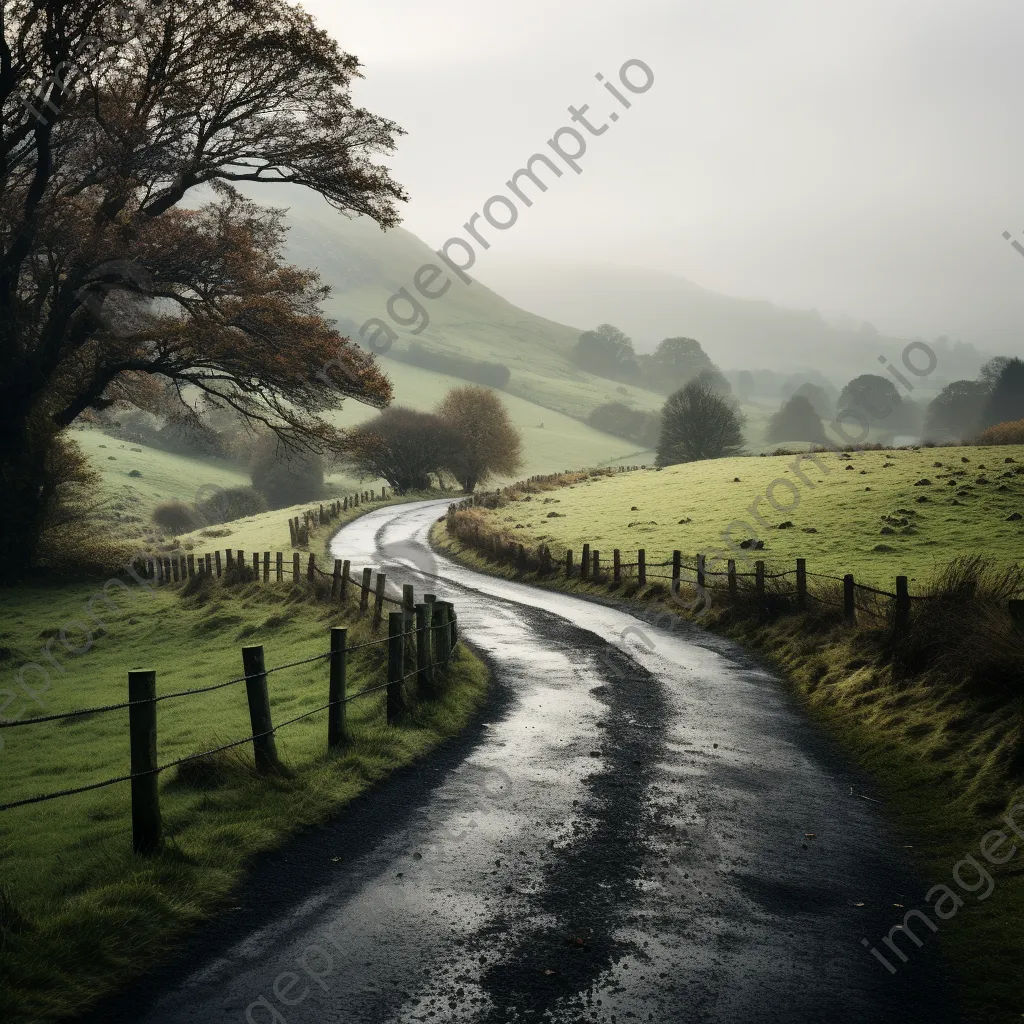 A winding road through misty countryside - Image 4