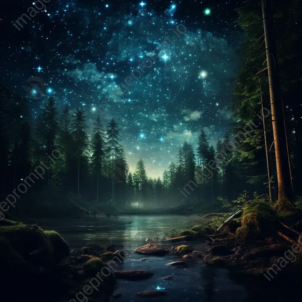 Cassiopeia constellation over mystical forest - Image 1