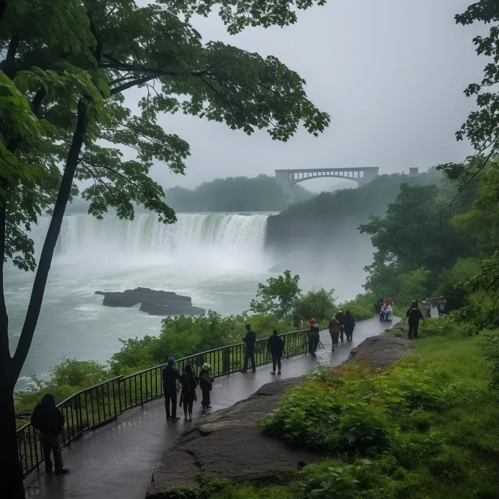 Niagara Falls waterfall with mist rising and tourists in ponchos - Image 3