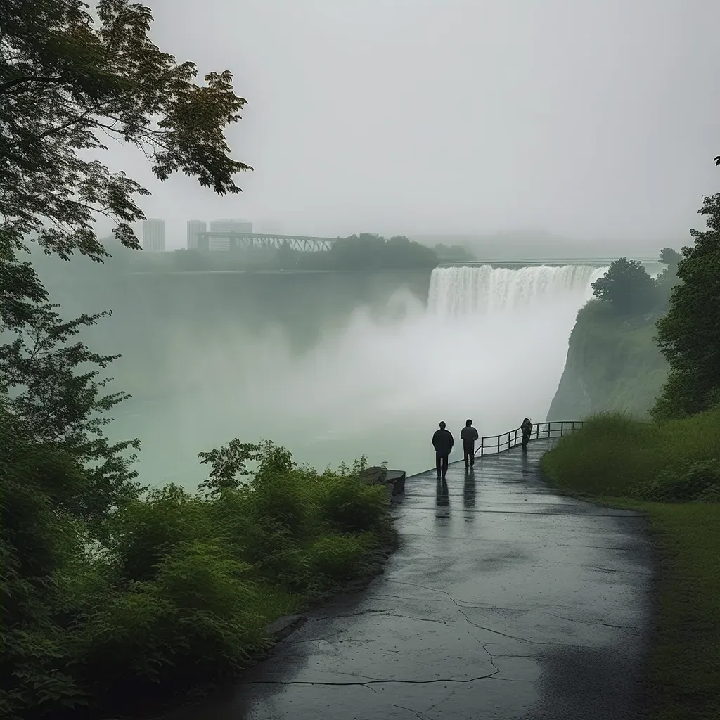 Niagara Falls waterfall with mist rising and tourists in ponchos - Image 4