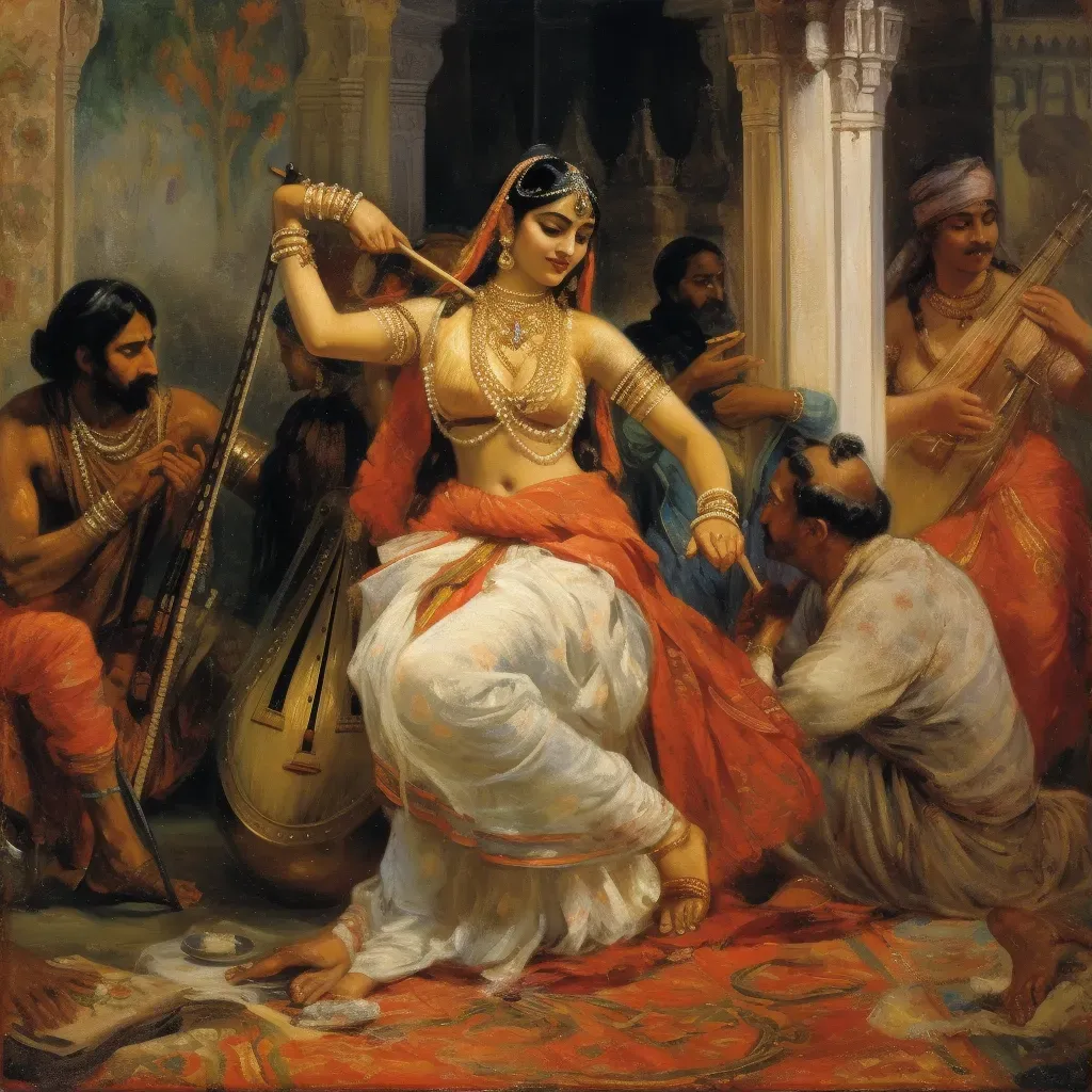 Traditional Indian classical dance with sitar and tabla in the background - Image 1