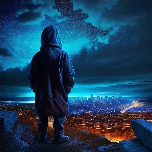 Protagonist in introspective contemplation over a city at night - Image 4