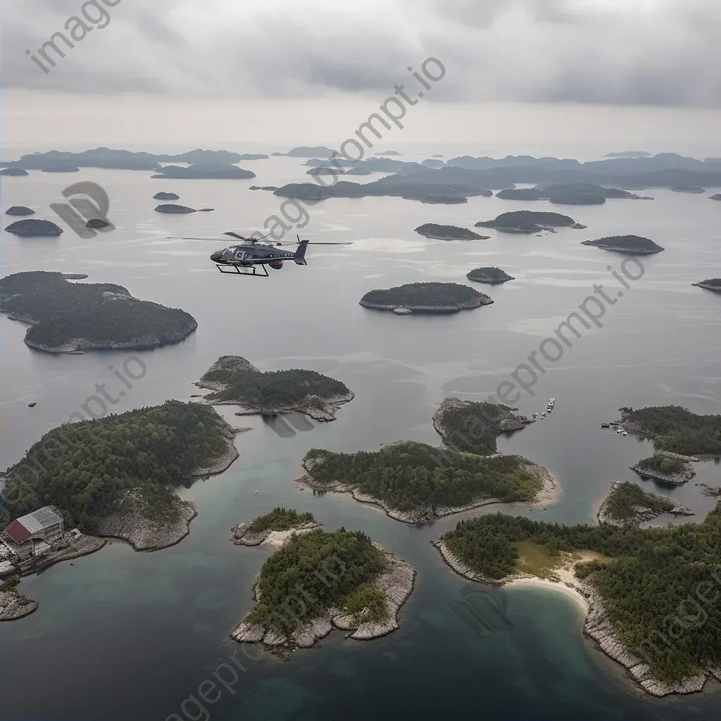 Island archipelago from above with helicopters transporting tourists, aerial view - Image 2