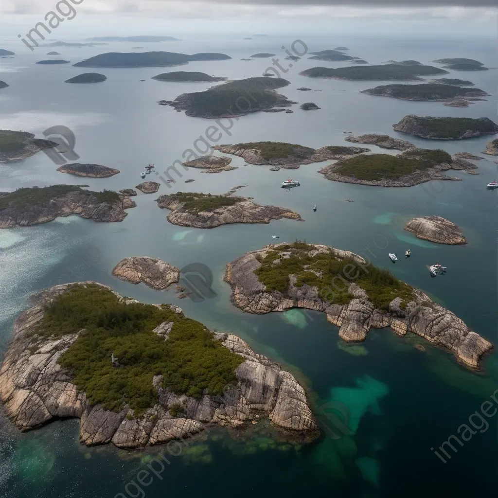 Island archipelago from above with helicopters transporting tourists, aerial view - Image 3