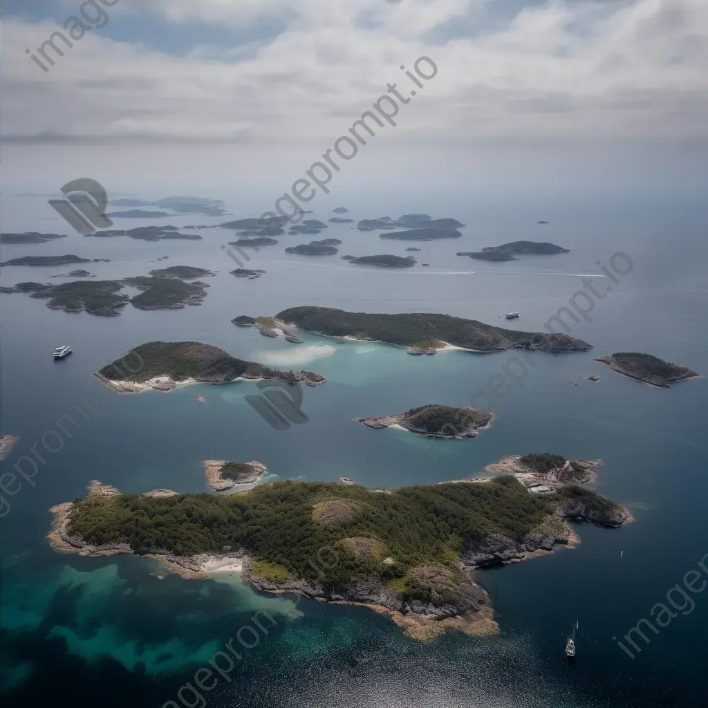 Island archipelago from above with helicopters transporting tourists, aerial view - Image 4