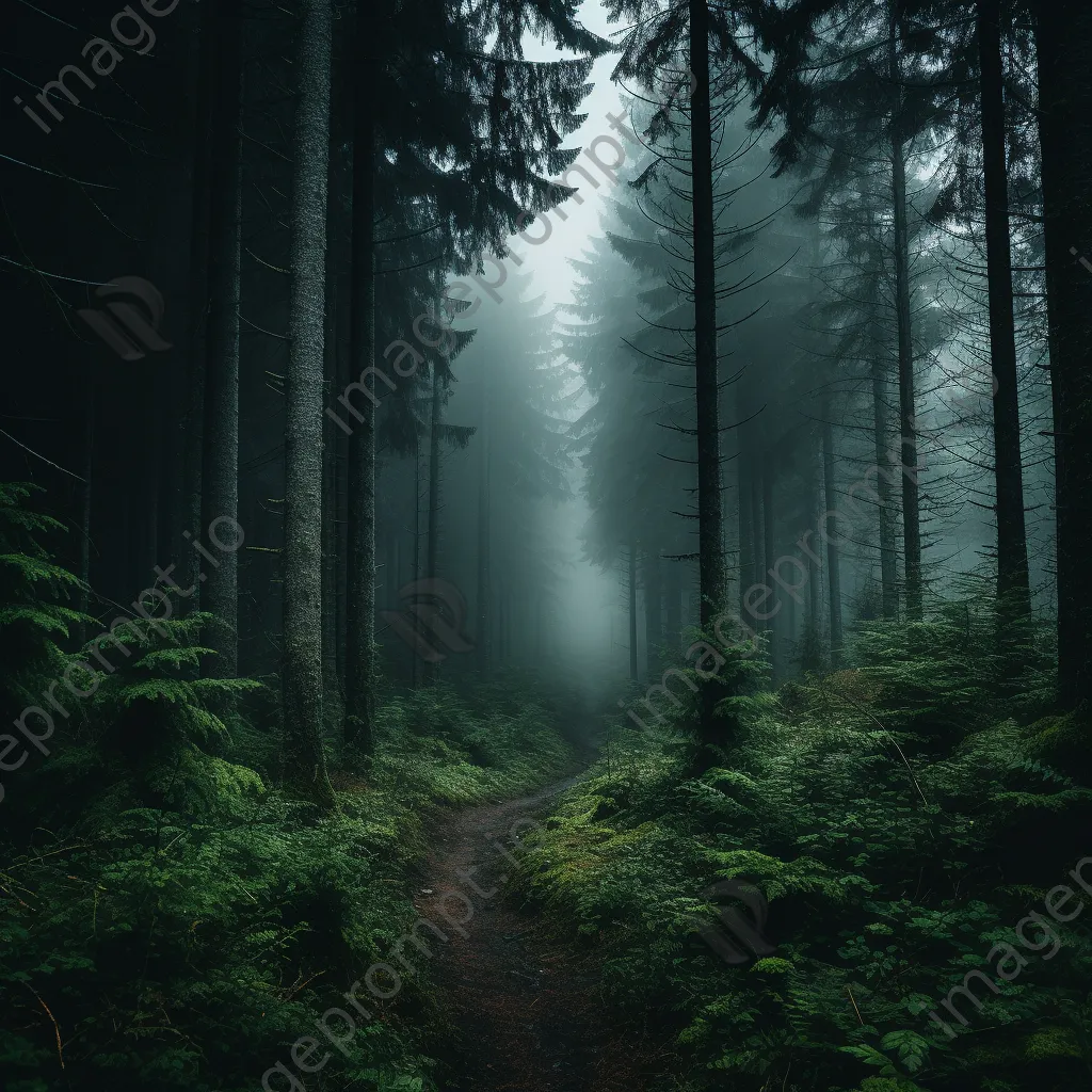 Dense forest in fog with a winding path - Image 4