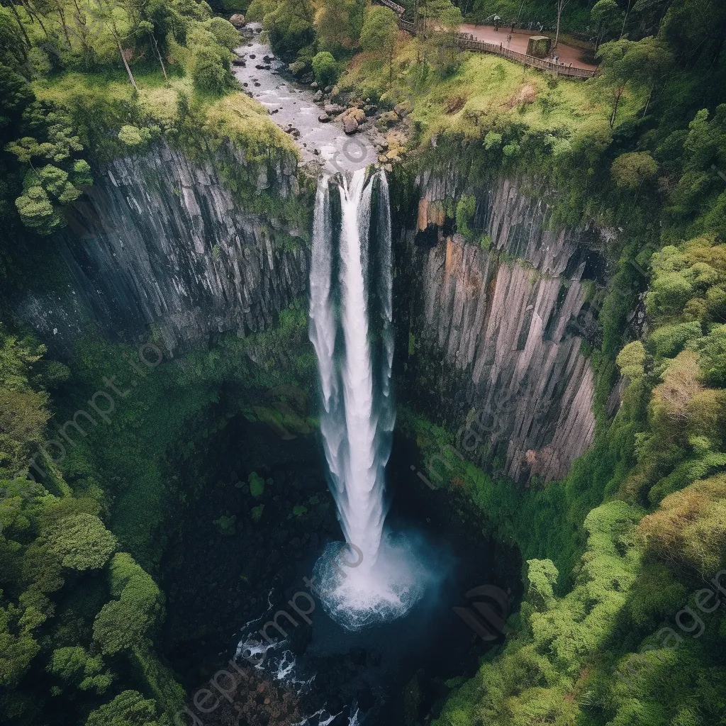 Aerial view of a cascading waterfall and cliffs - Image 1