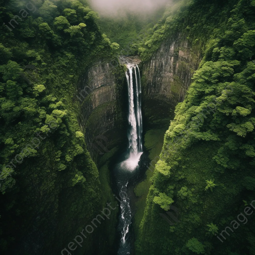 Aerial view of a cascading waterfall and cliffs - Image 2