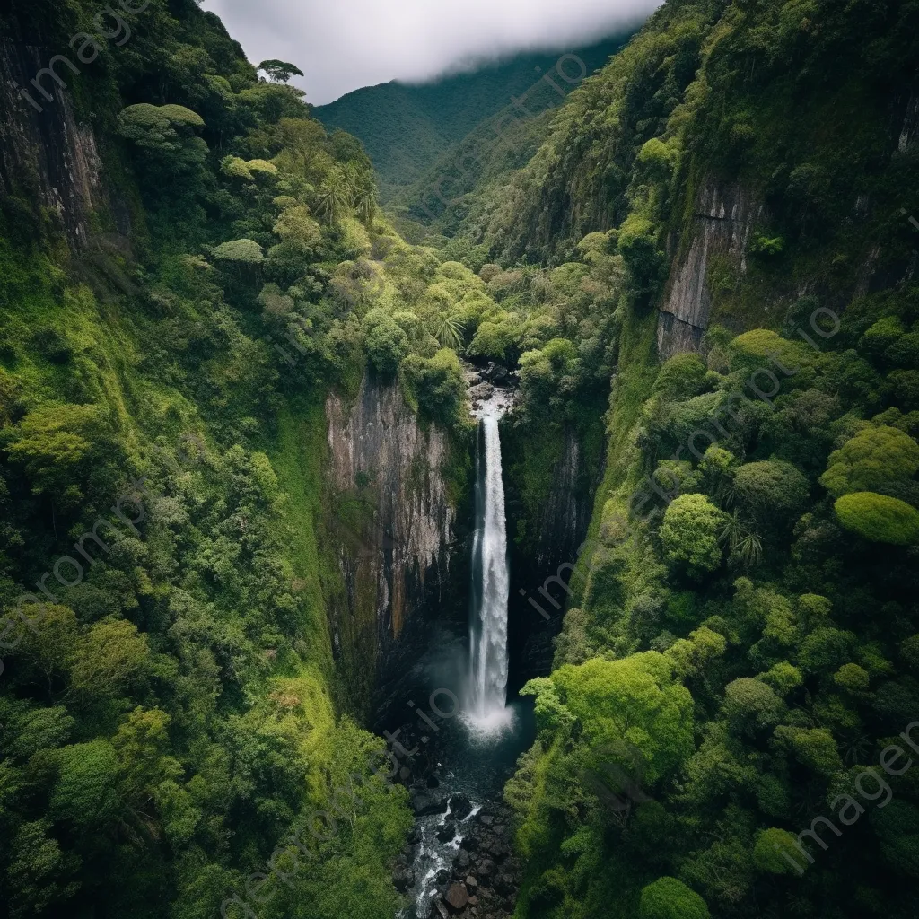 Aerial view of a cascading waterfall and cliffs - Image 3