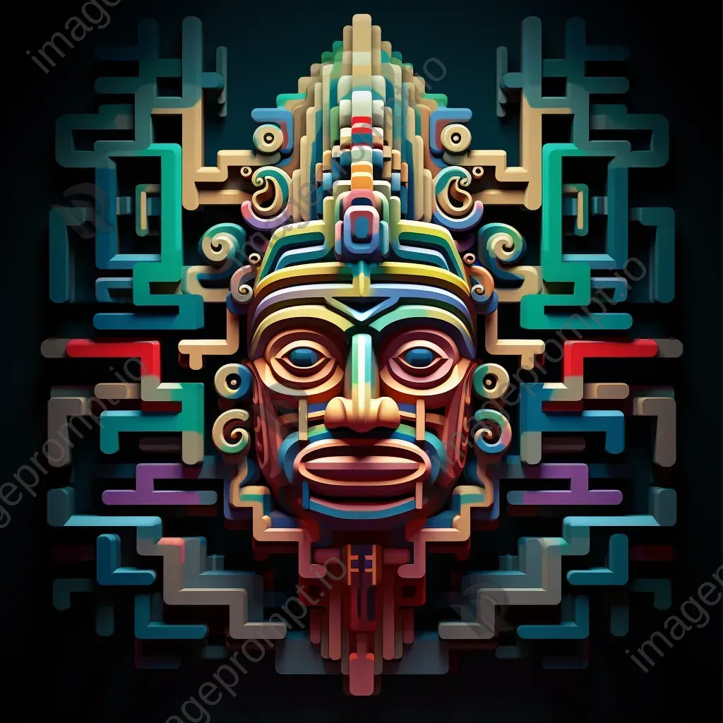 Op-art style illustration of Mayan Kukulkan god descending, creating optical illusion - Image 1