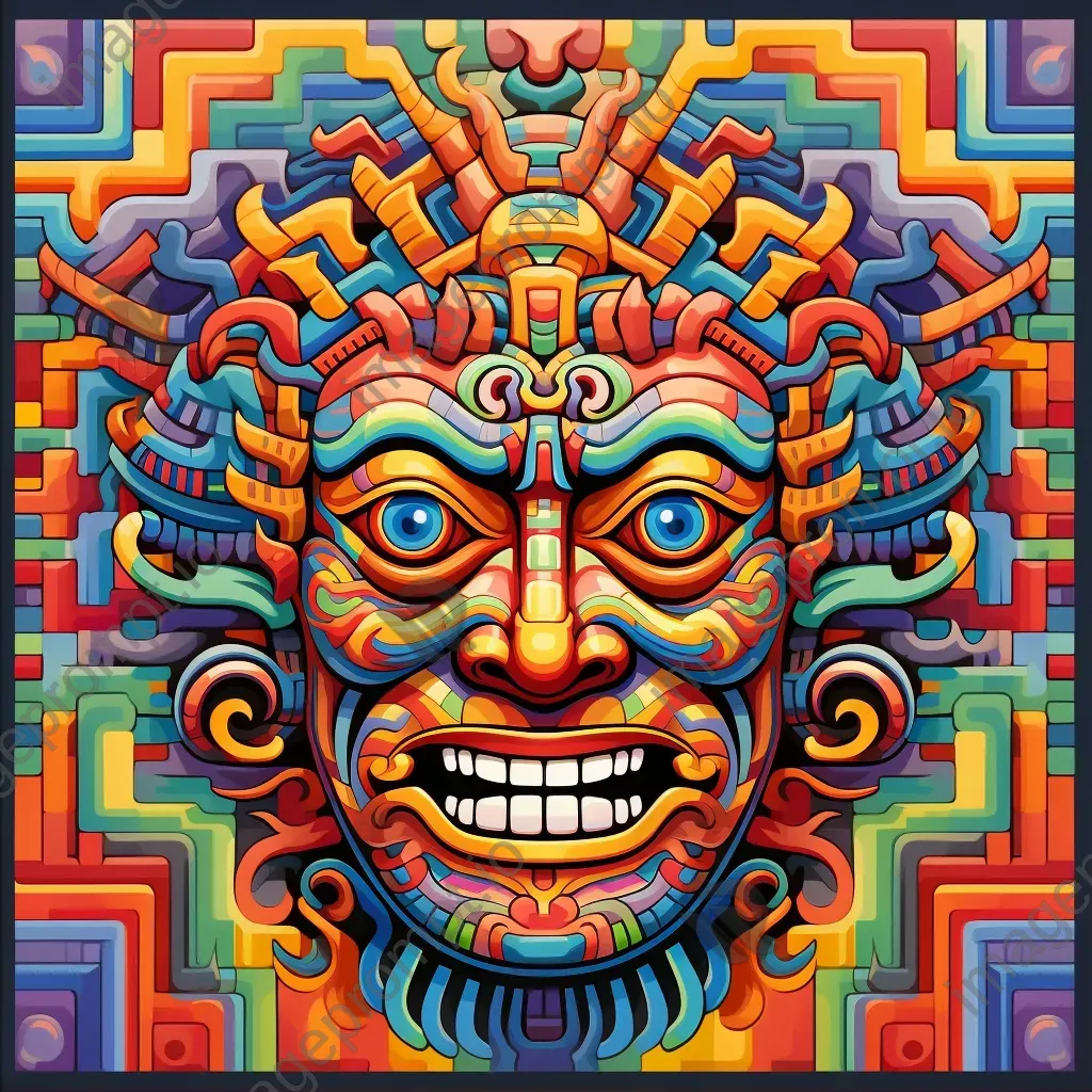 Op-art style illustration of Mayan Kukulkan god descending, creating optical illusion - Image 2