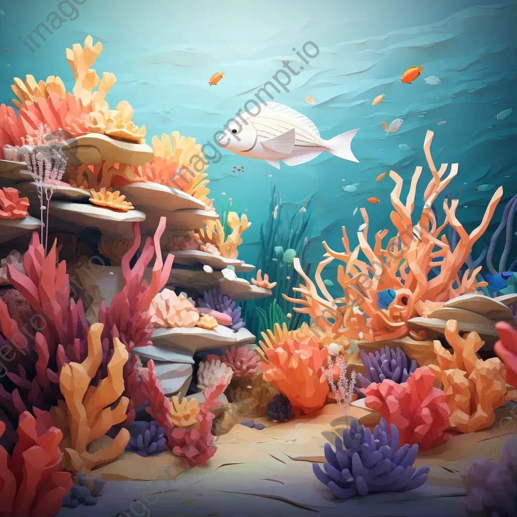 Low poly depiction of a vibrant and serene coral reef bustling with marine life - Image 1