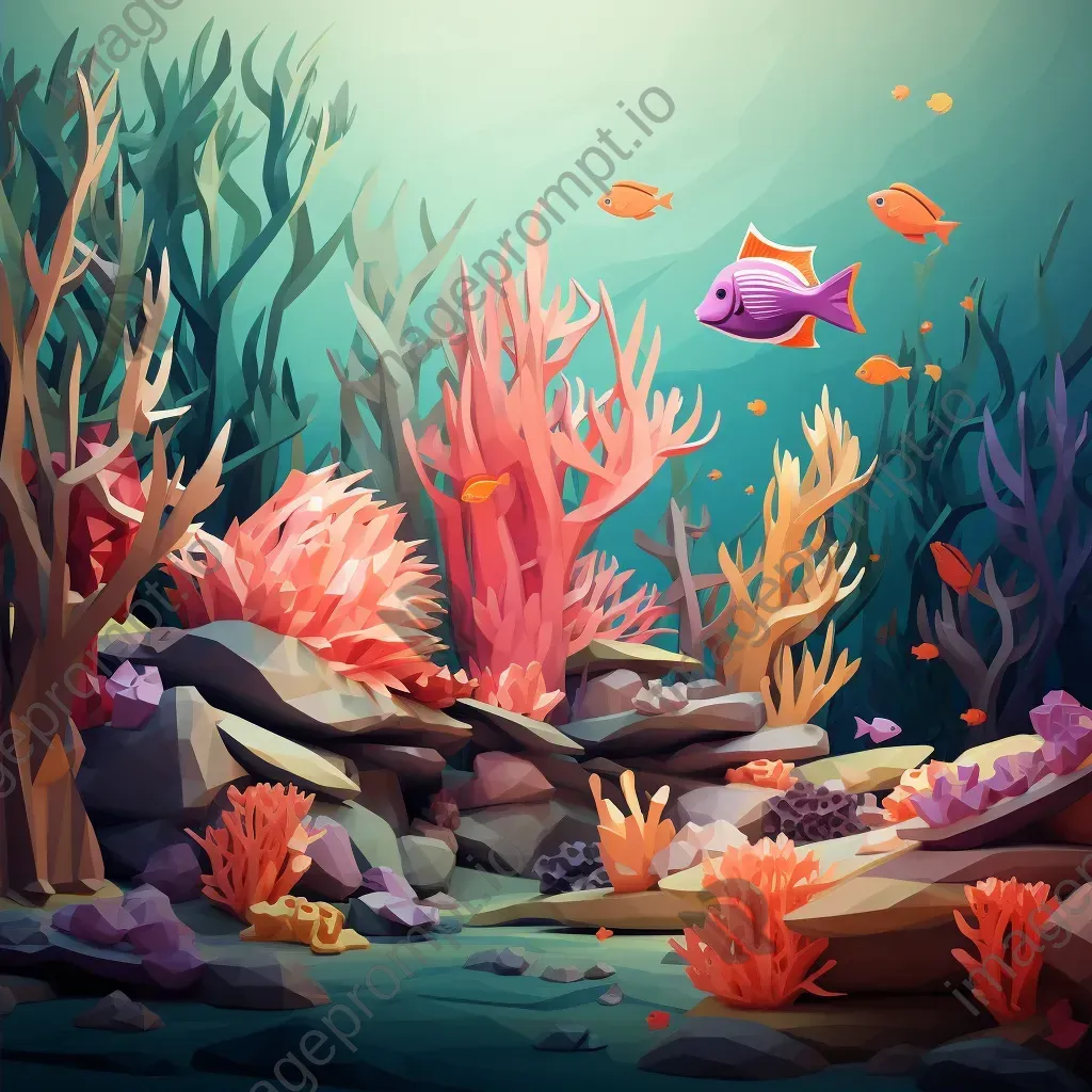 Low poly depiction of a vibrant and serene coral reef bustling with marine life - Image 2