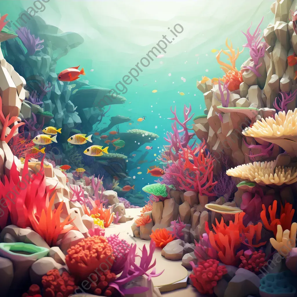 Low poly depiction of a vibrant and serene coral reef bustling with marine life - Image 3