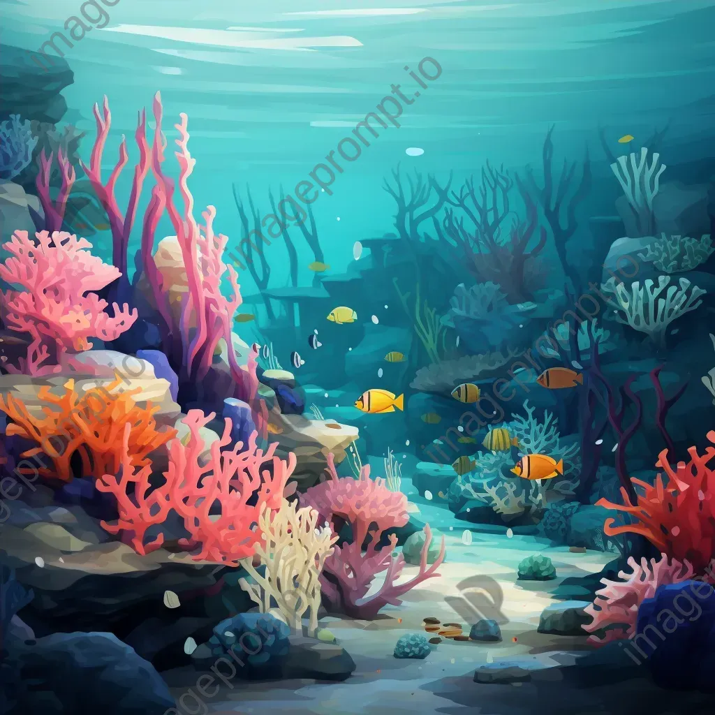 Low poly depiction of a vibrant and serene coral reef bustling with marine life - Image 4