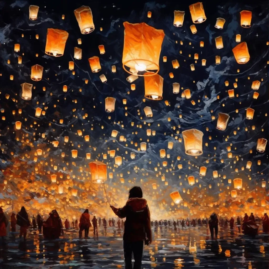 Image of a Lantern Festival with paper lanterns lighting up the night sky - Image 1