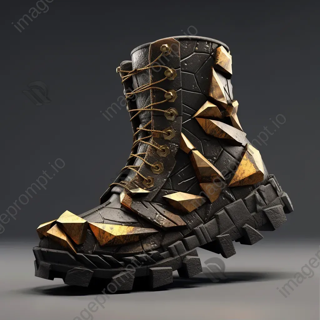 Low poly biker boots contrasting aged textures with geometric design - Image 1