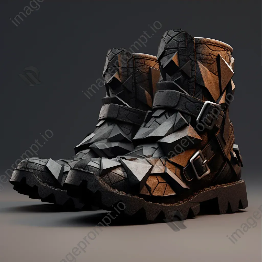 Low poly biker boots contrasting aged textures with geometric design - Image 3