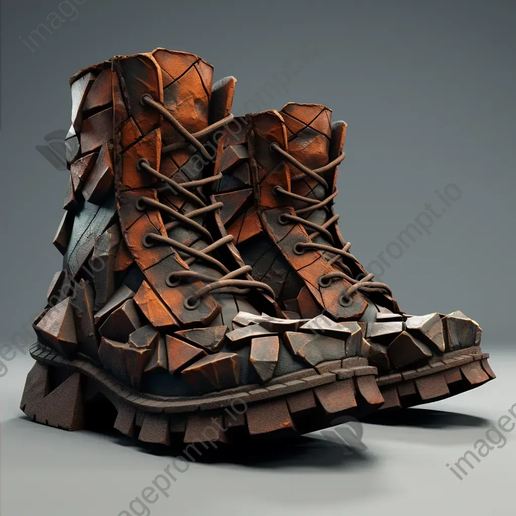 Low poly biker boots contrasting aged textures with geometric design - Image 4