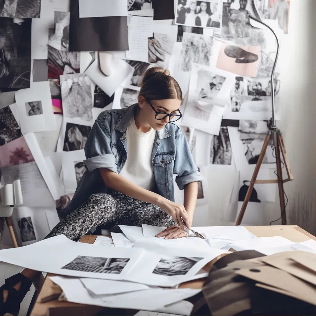 Fashion designer in a trendy loft studio sketching new designs. - Image 1