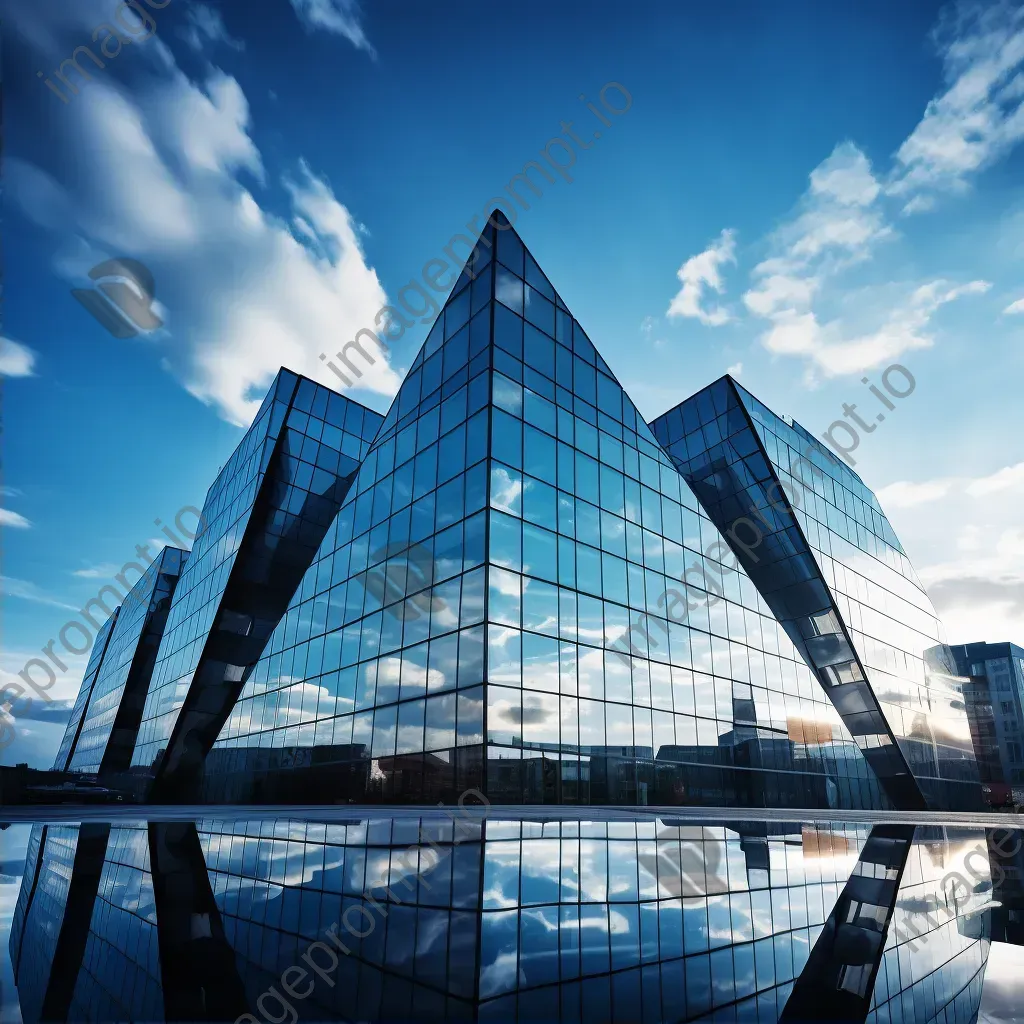 Symmetrical glass building reflecting the sky - Image 2