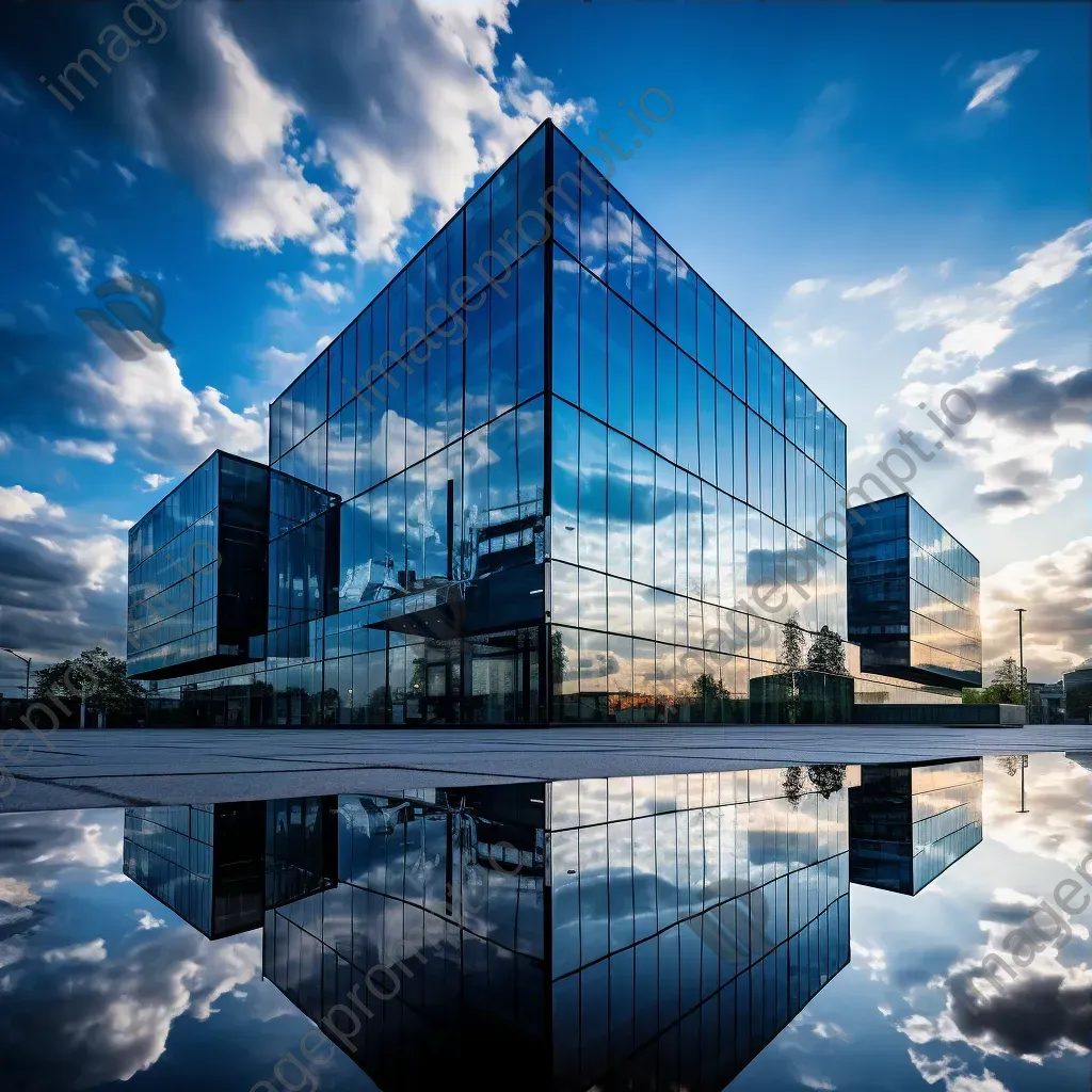 Symmetrical glass building reflecting the sky - Image 3