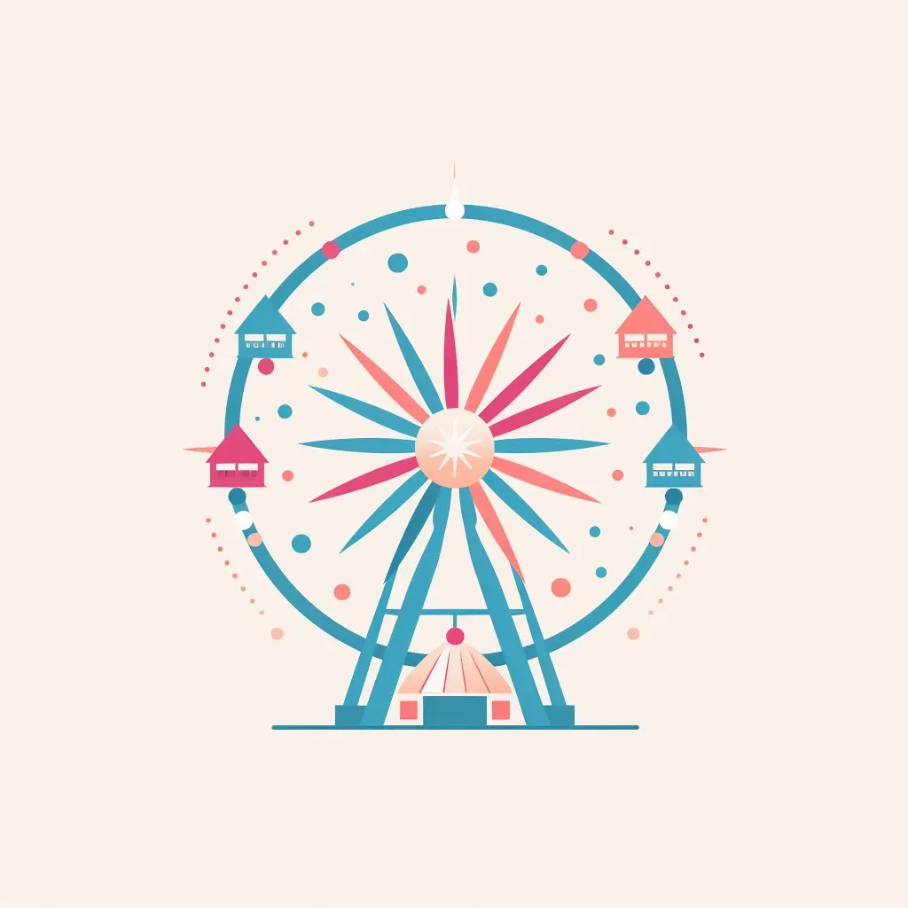 Image of a playful carnival food stand logo with a stylized ferris wheel icon in pink and blue colors - Image 1