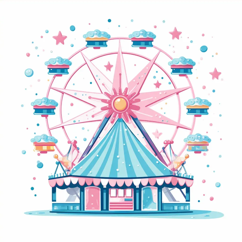 Image of a playful carnival food stand logo with a stylized ferris wheel icon in pink and blue colors - Image 4