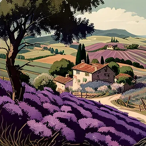 Lavender-covered rolling hills with quaint farmhouse - Image 2