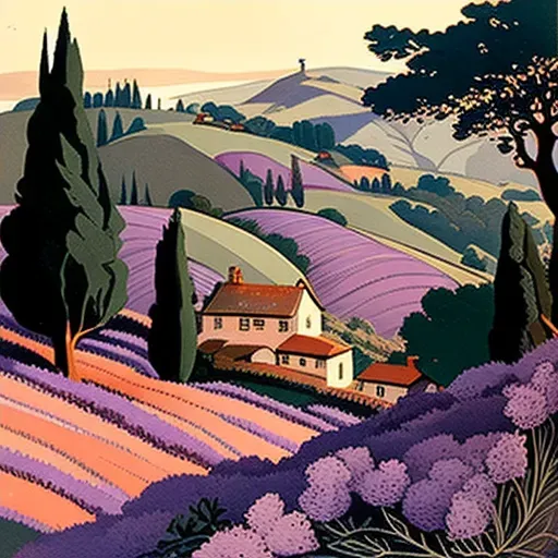 Lavender-covered rolling hills with quaint farmhouse - Image 4