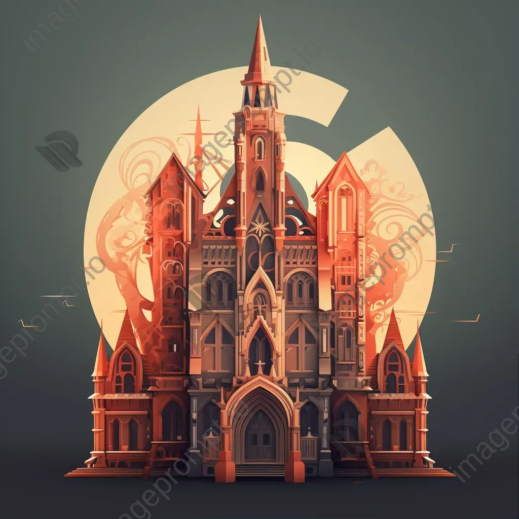 Word formed from gothic architecture elements depicted in twilight palette low poly style - Image 1