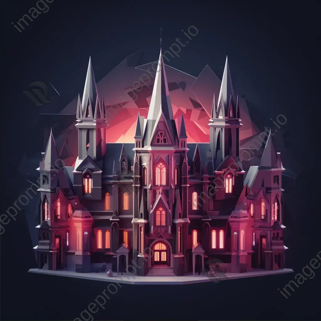 Word formed from gothic architecture elements depicted in twilight palette low poly style - Image 2